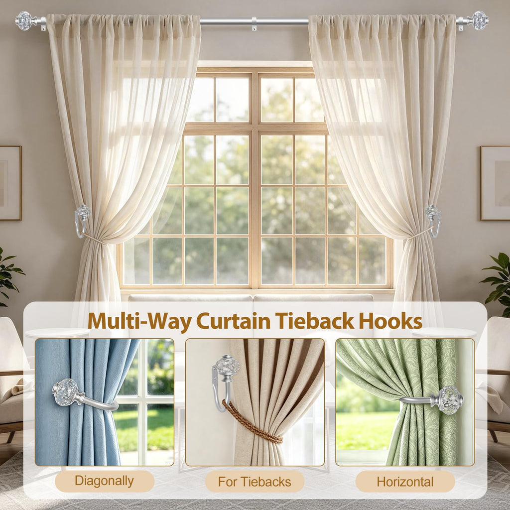 Silver Curtain Holdbacks, Decorative Drapery Tiebacks, 2 Pack/1 Pair