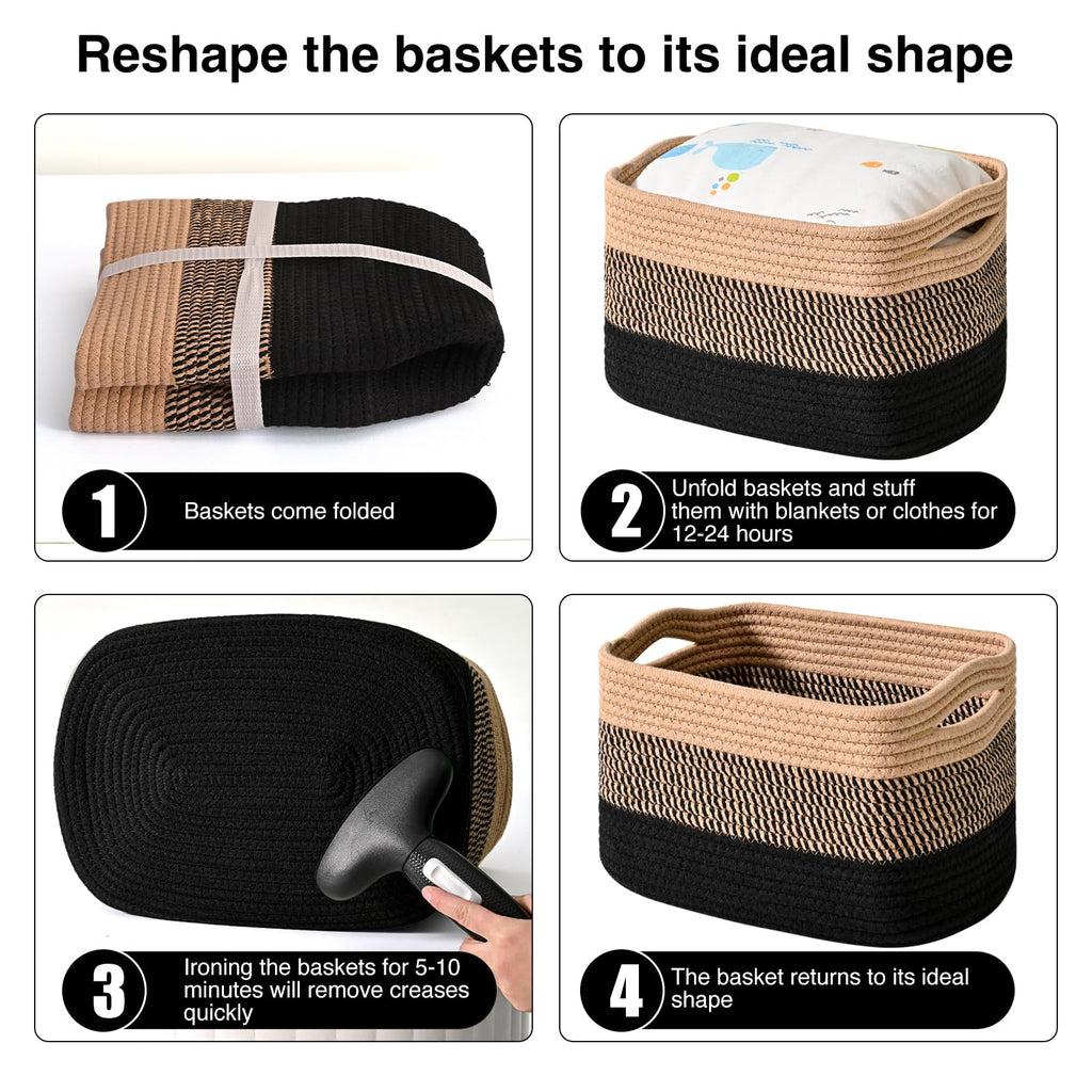 Storage Baskets for Organizing 15x11x9.5 Gradient Black & Jute