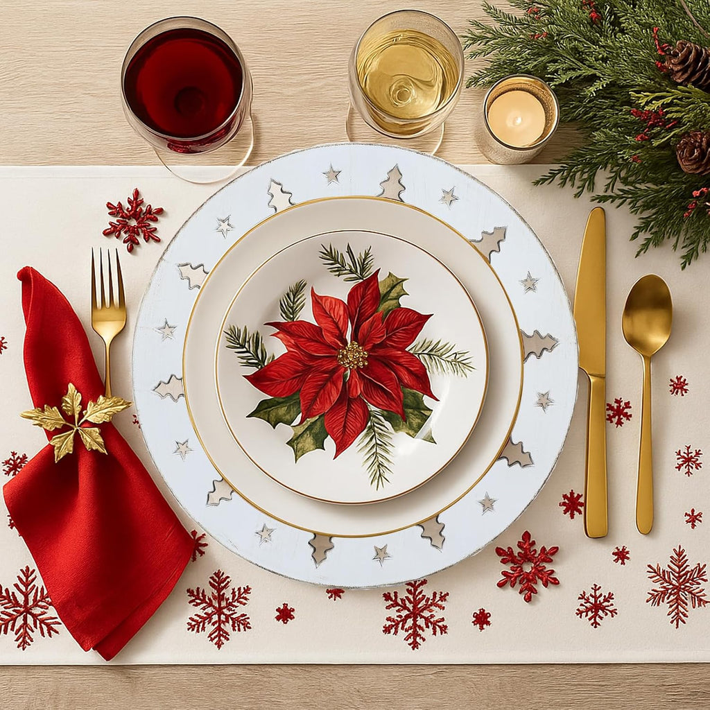Christmas Tree White Charger Plates, 13 Inch Set of 6 Chargers for Dinner Plates, Parties, Holiday Table Setting, HB9W