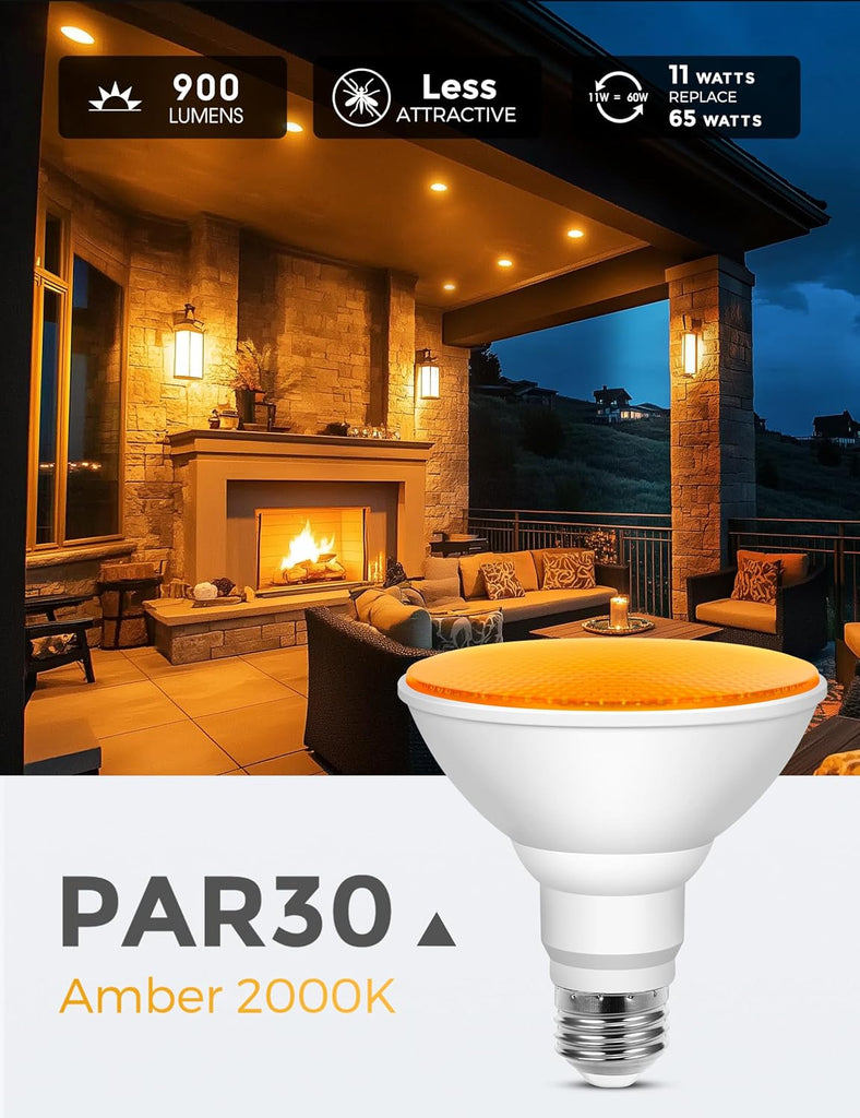 Dusk to Dawn Yellow Bug Light Bulbs Outdoor, PAR30 Flood Light