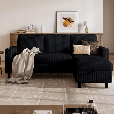 Convertible Sectional Couches for Living Room, Modern Corduroy Couch Small Sofas for Small Space Apartment Office