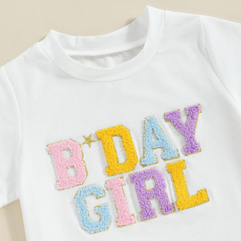 Baby Girl Birthday Outfit Embroidery Birthday Girl Short Sleeve Shirts and Tutu Skirts Set Baby Girl Birthdays Outfit
