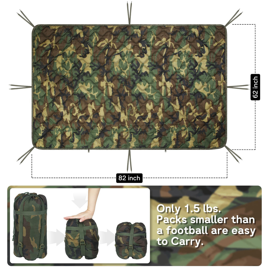 Woobie Blanket, Military Poncho Liner Camo Insulated Camping Woobie Blanket for Outdoor Hiking Survival Hunting