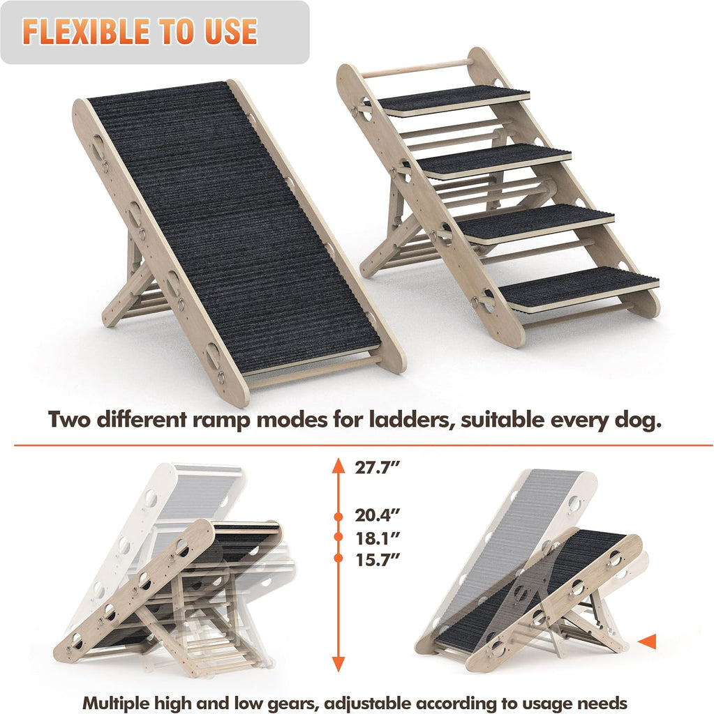 Dog Ramp for Bed, Foldable 15"x34" Solid Wood Pet Stairs for Small Dog