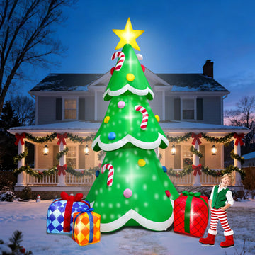 12FT Tall Christmas Inflatables Tree Outdoor Decoration, Giant Blow Up Christmas Tree Built-in 6 LEDs and 1 Flash