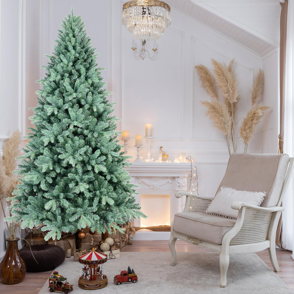 8FT Blue Spruce Artificial Christmas Tree, Premium Unlit Christmas Tree with 2458 PE/PVC Branch Tips, Memory Wire