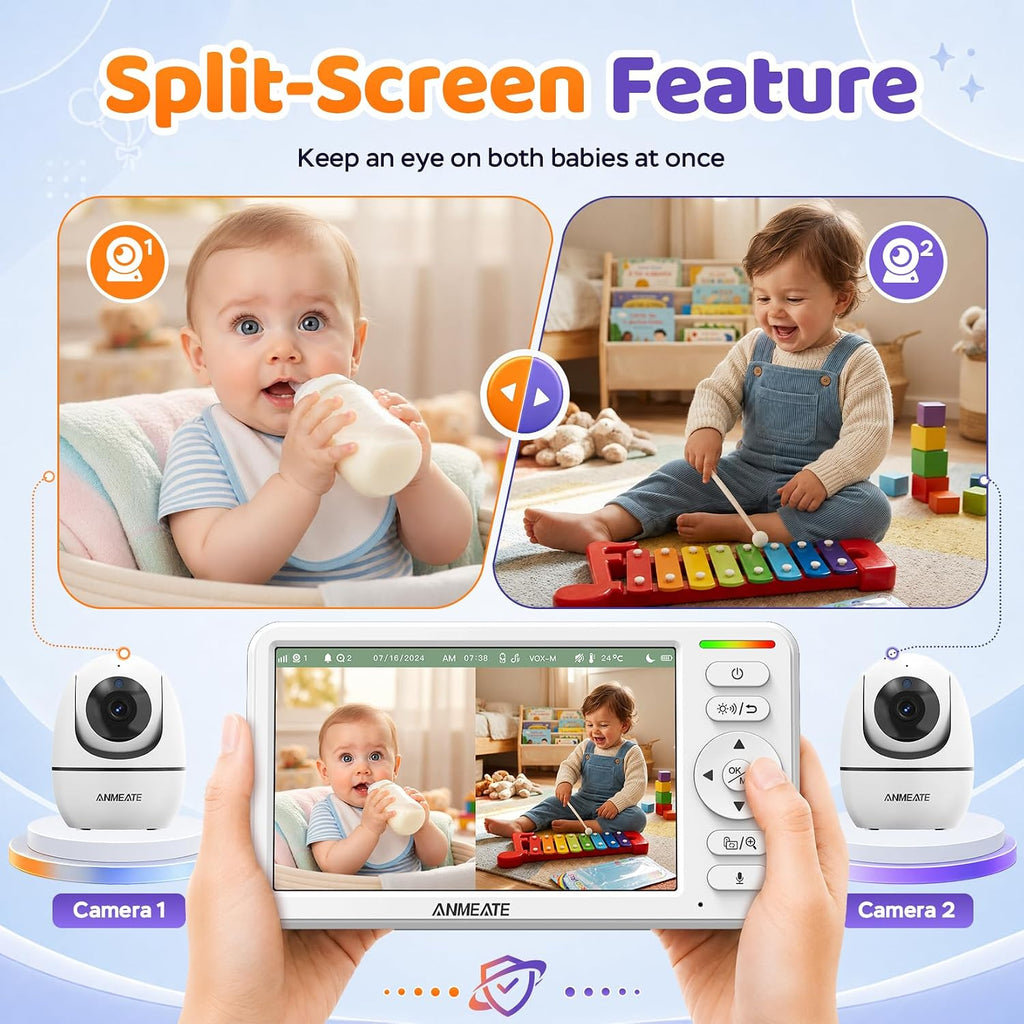 6" Split Screen Video Baby Monitor with 2 Cameras and Audio No WiFi