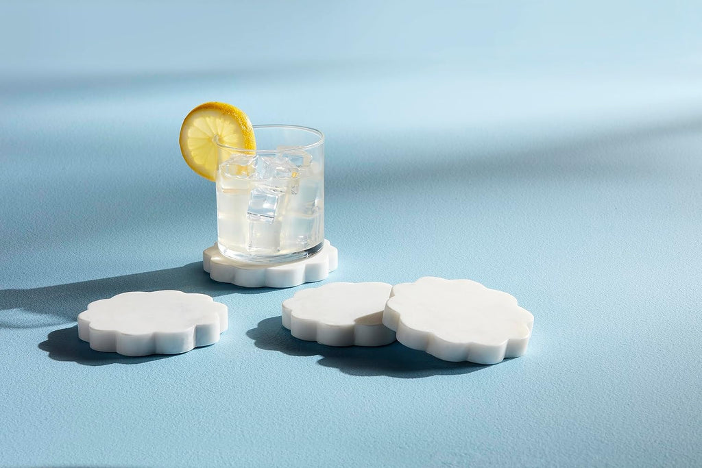 Scallop Marble Coaster Set, 4" - Set of 4