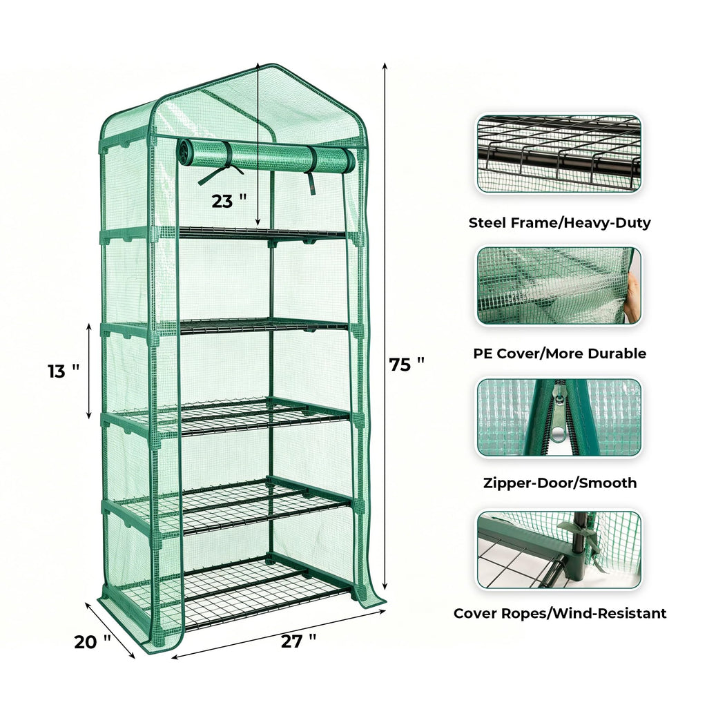 5 Tier Mini Sun Shade Greenhouse - 75'' H x 27'' L x 19'' W