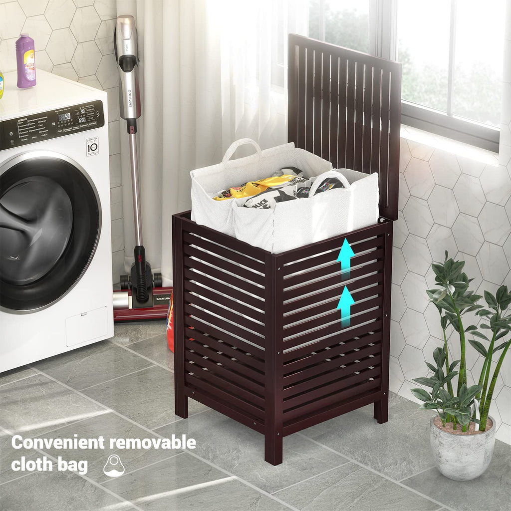 120L Bamboo Laundry Hamper with Lid and Removable Bag, Espresso