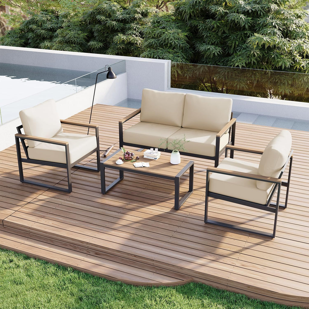 Aoxun Patio Furniture Set, 4 Piece Outdoor Patio Furniture with Thick Cushions