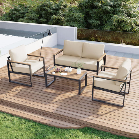 Aoxun Patio Furniture Set, 4 Piece Outdoor Patio Furniture with Thick Cushions