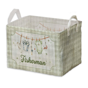 Fishing Baby Shower Decorations,Fishing Storage Baskets,A little Fisherman Nursery Decor,Large Square Canvas Laundry