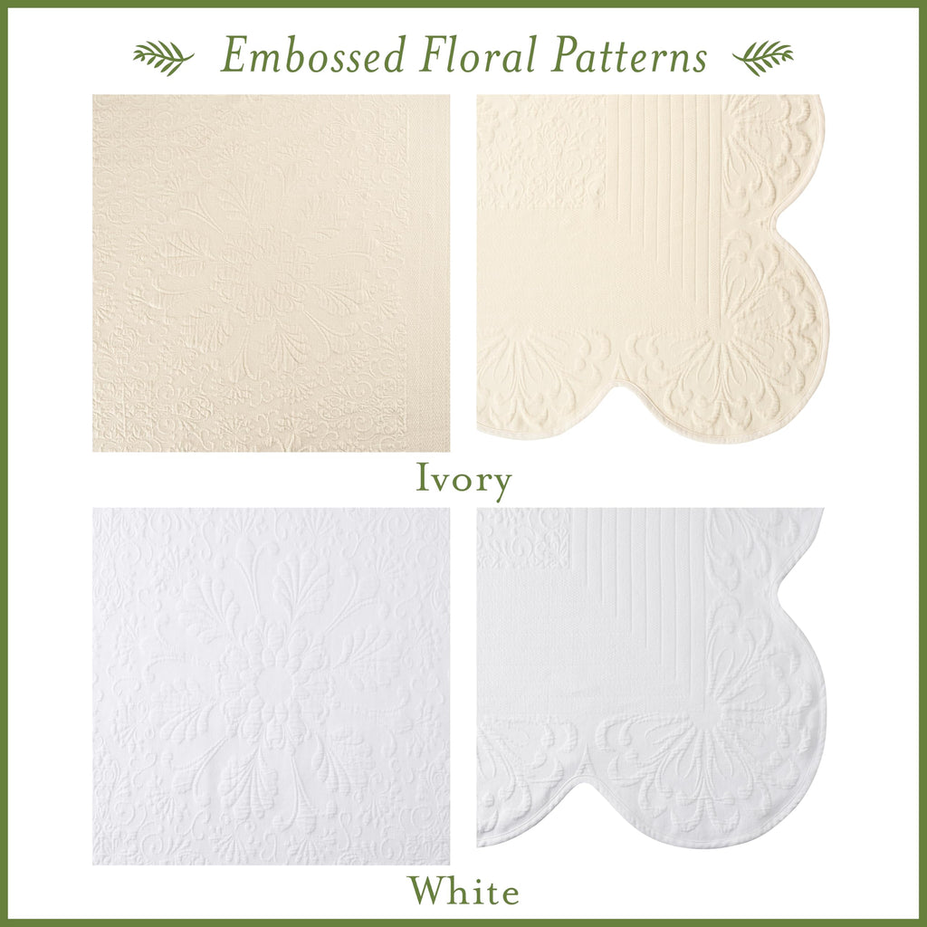 Charleston Charleston Estate Modern Farmhouse Floral Matelasse Coverlet with Scalloped Edges, 100% Cotton Breathable