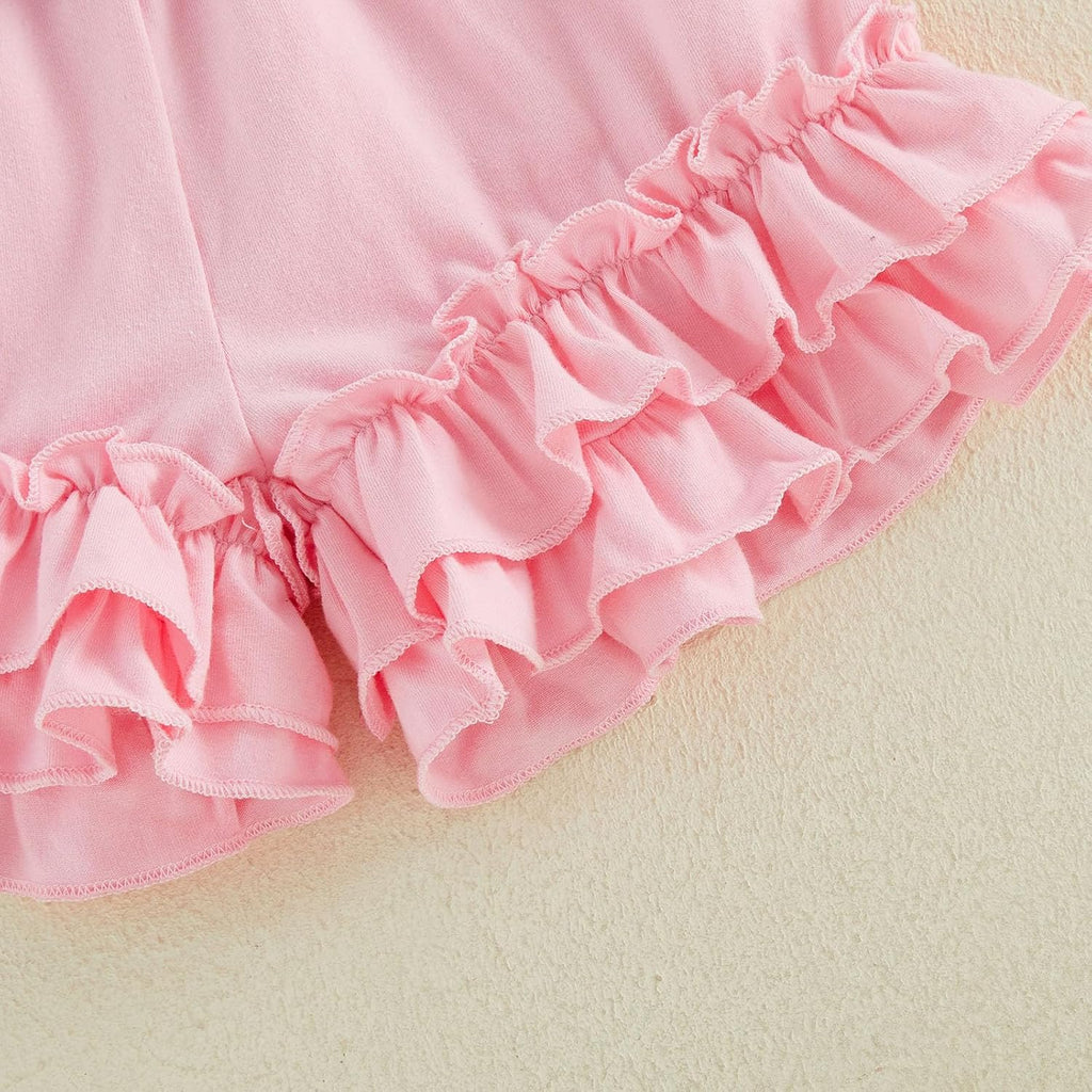 Toddler Girls Back to School Pencil Embroidered Ruffle Shorts Set