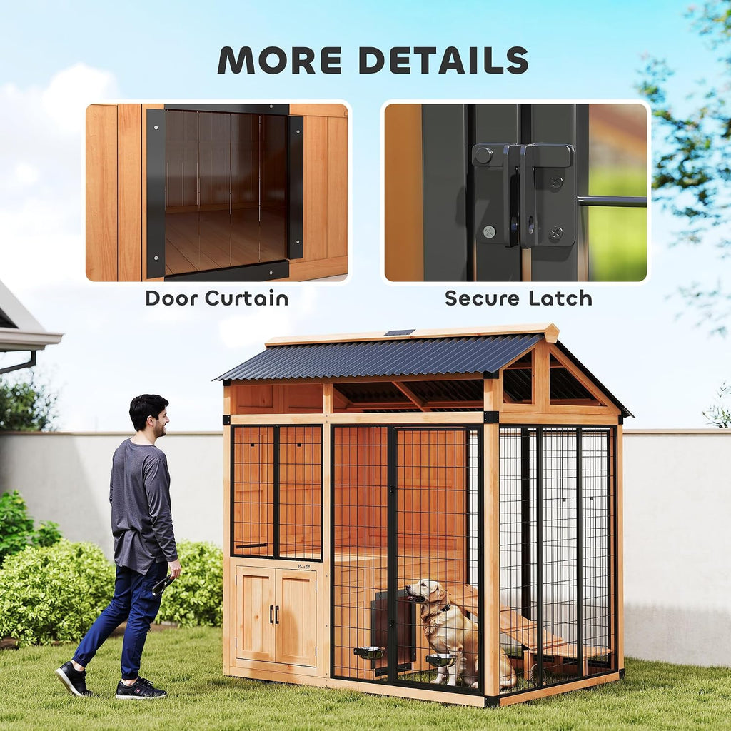 7' x 5' Extra Large Outdoor Dog Kennel Walk-in Wood Dog House Yellow