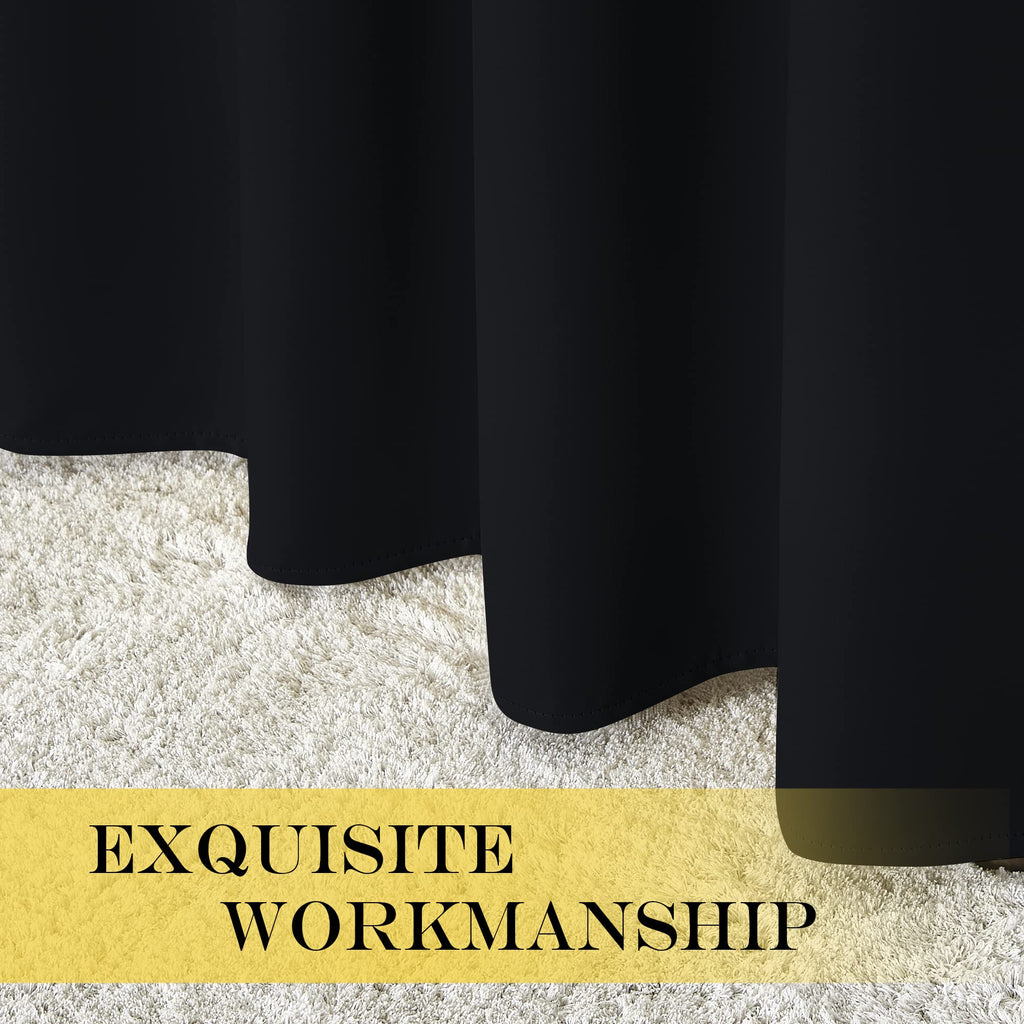 Black Blackout Curtain 108 inches Long - Grommet Chic Thermal Insulated Solid Blackout Curtain Drape /Bedroom, W52 x
