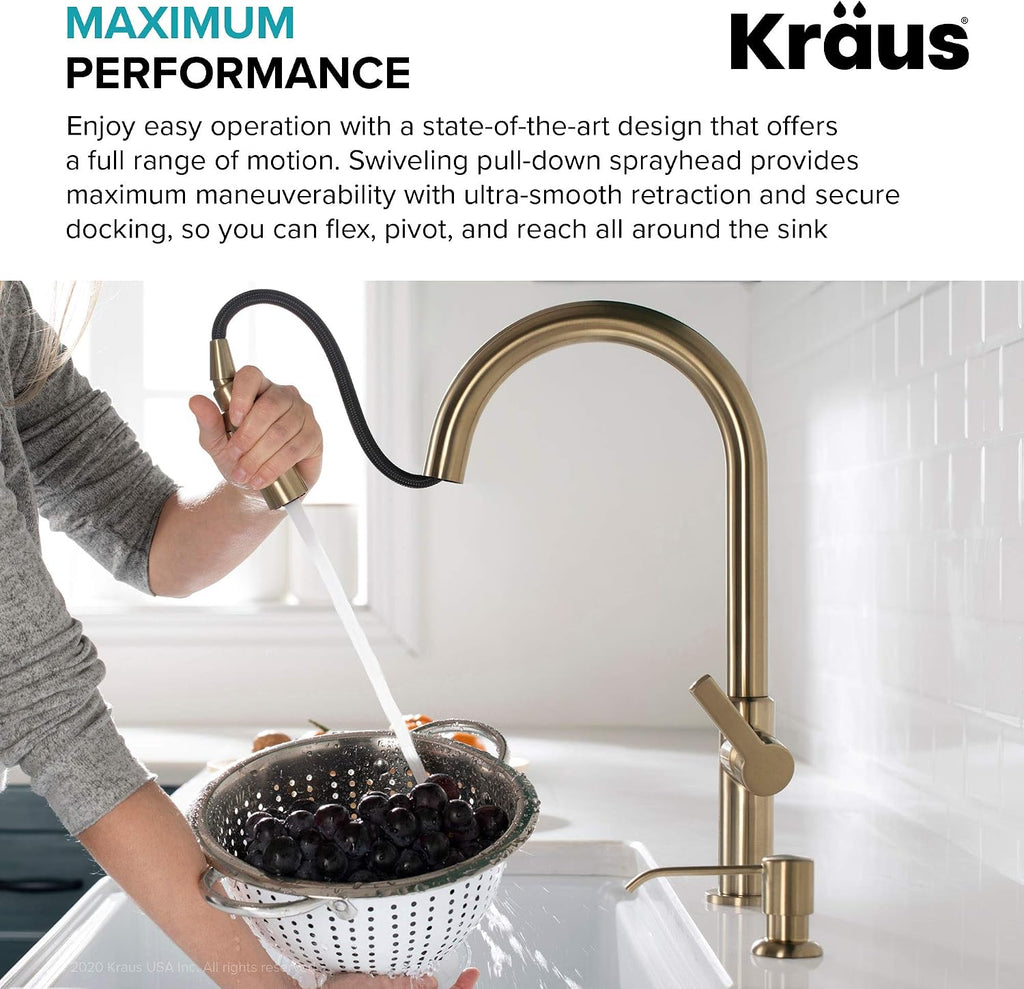 Spot Free Stainless Steel Pull Down Kitchen Faucet KPF-2820SFS | 360-degree swivel spout, brass body with ceramic