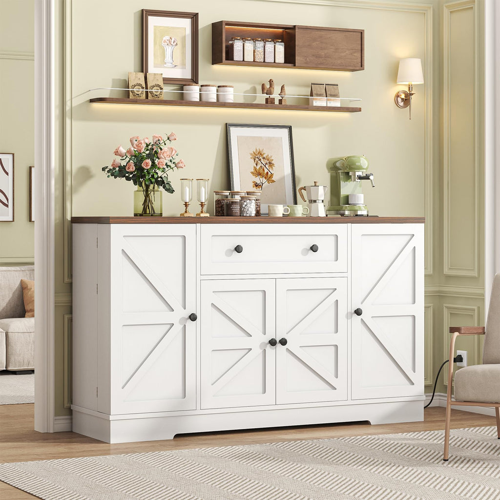 Sideboard Buffet Cabinet, Modern Kitchen Coffee Bar Cabinet with Drawers & Charging Station, Storage Cabinet with