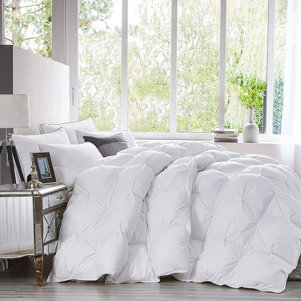 Luxury All-Season 1-Piece Pinch Pleat Bedding White Oversized Queen Comforter Set - 100% Egyptian Cotton - 500 GSM