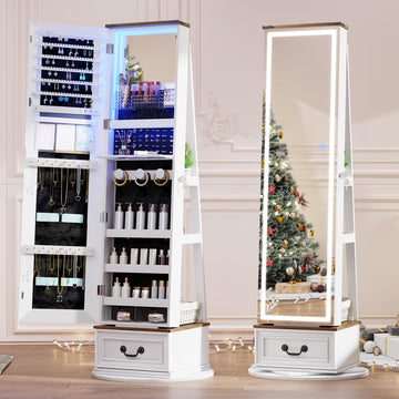 LED Mirror Jewelry Cabinet Standing, Jewelry Armoire Organizer