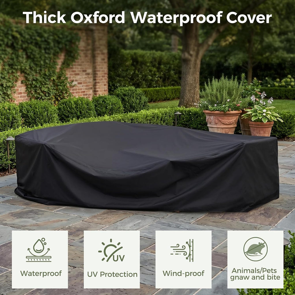 Patio Furniture Set with Waterproof Cover & Water Resistant Fabric | 6 Seats Wicker Outdoor Sectional Furniture Set
