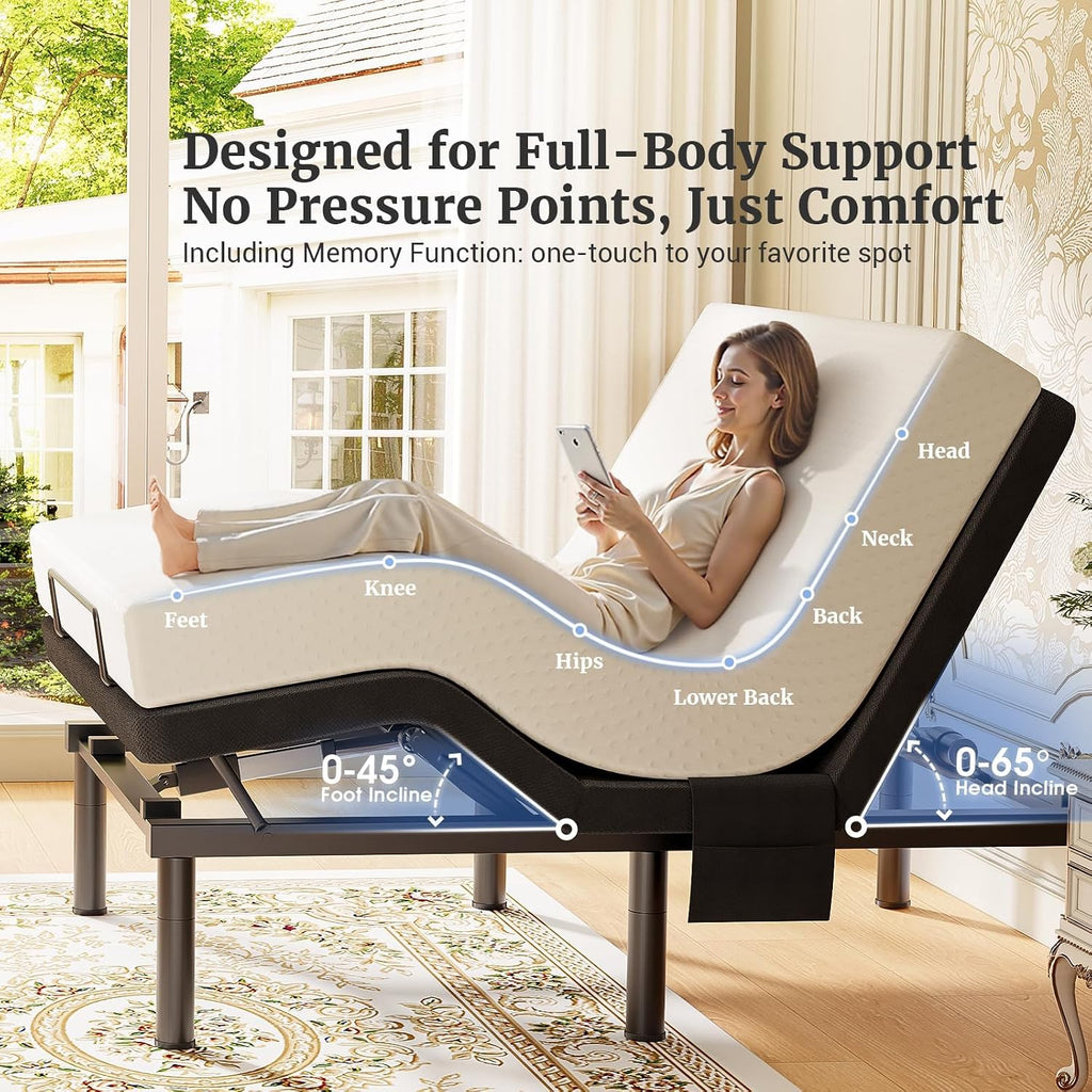 Split King Adjustable Bed Frame with Massage, Ergonomic Head & Foot Incline - Luxury Zero Gravity Electric Base - Set of 2