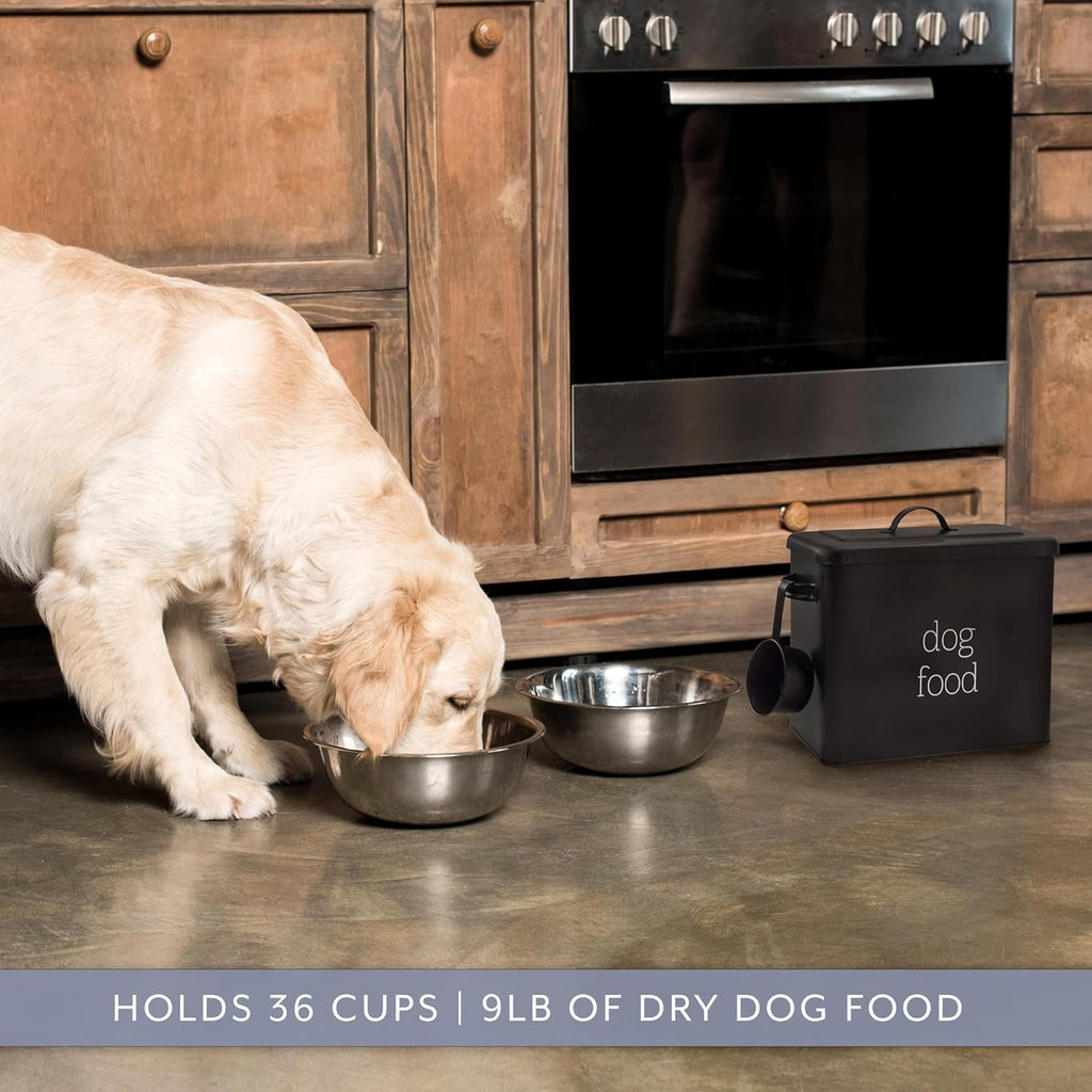 Retro Dog Food Canister (Black); Modern Farmhouse Style Storage Bin for Pet Food