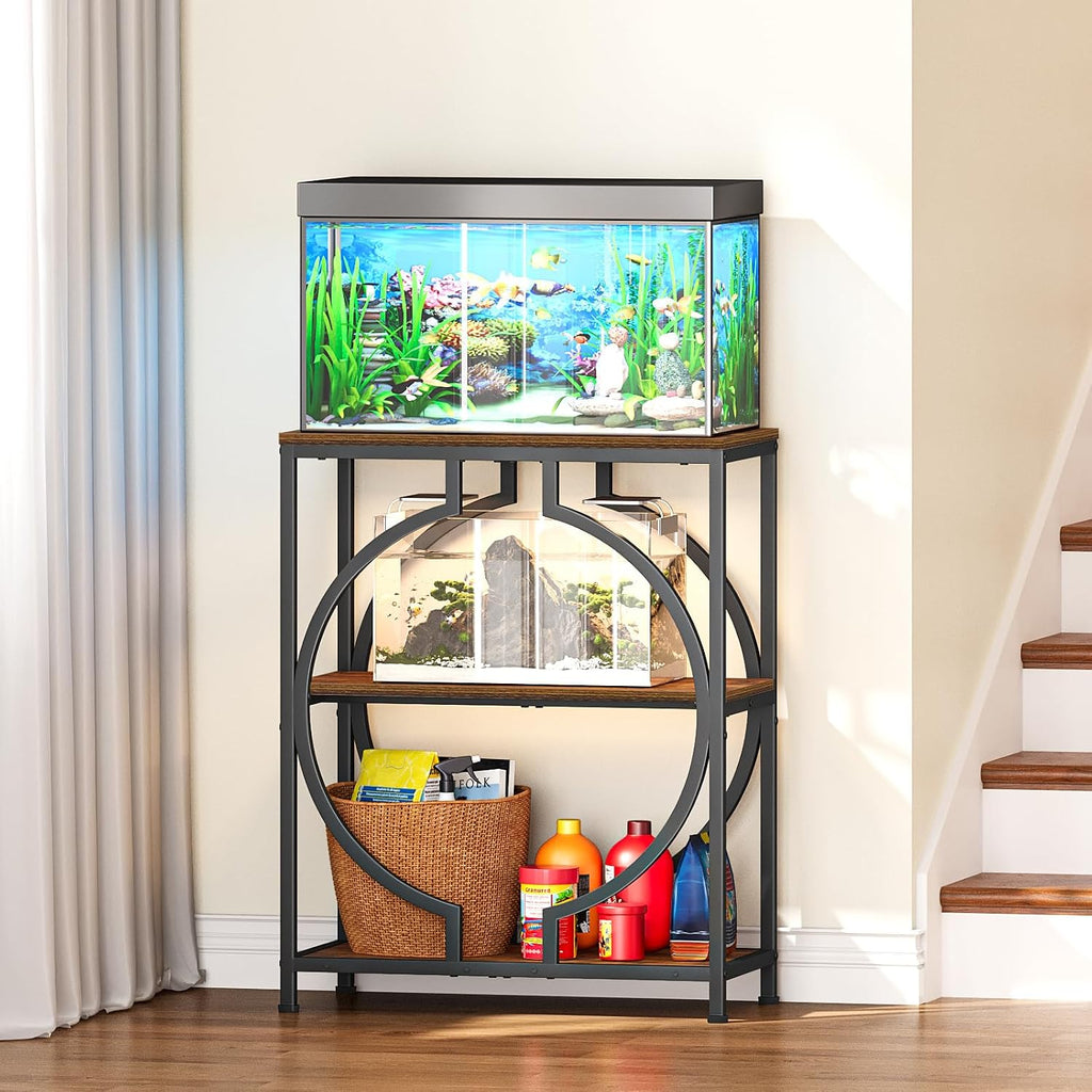 20 Gallon Fish Tank Stand, Aquarium Stand with 3 Tier Storage, Heavy Duty Metal Terrarium Stand, 24.02" x 11.81" x