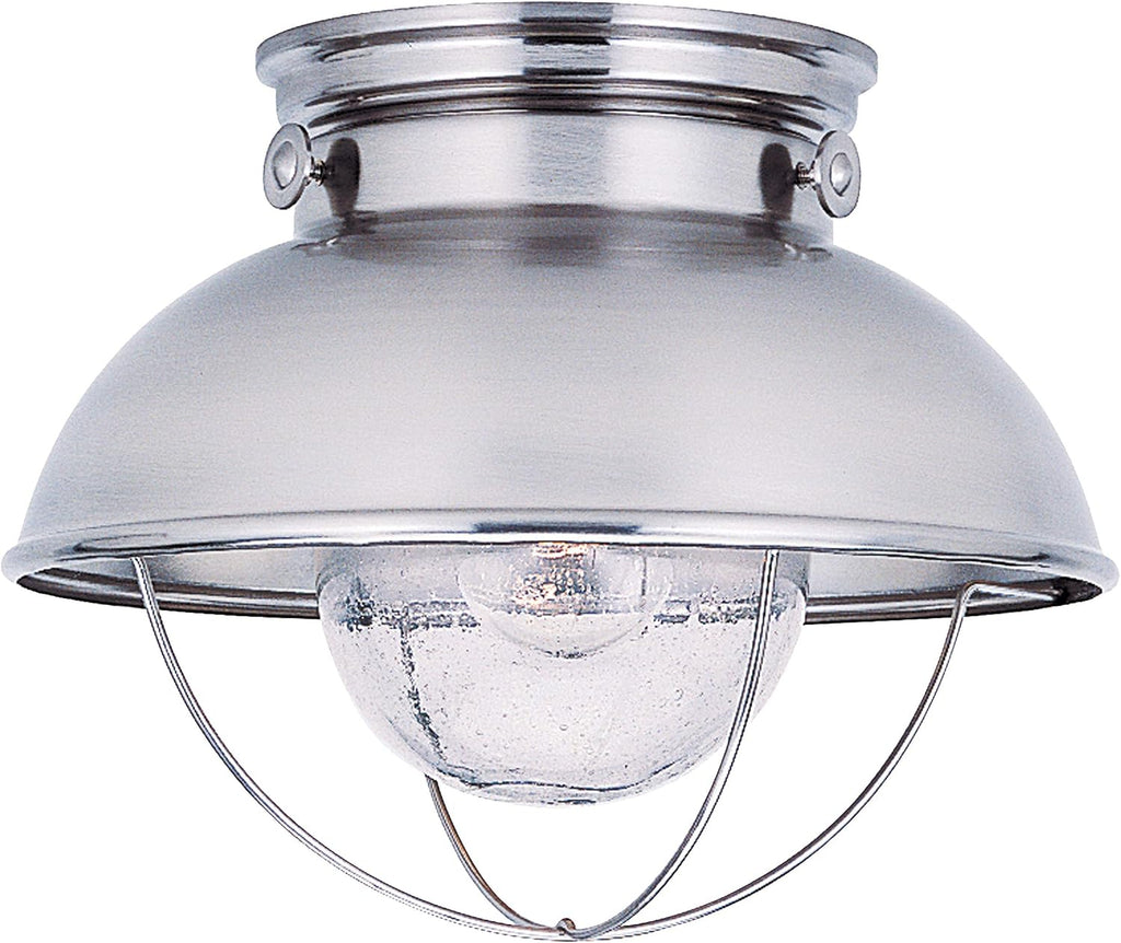 Sebring Transitional One - Light Outdoor Ceiling Flush Mount Outside Fixture, Brushed Stainless Finish, 1-Light