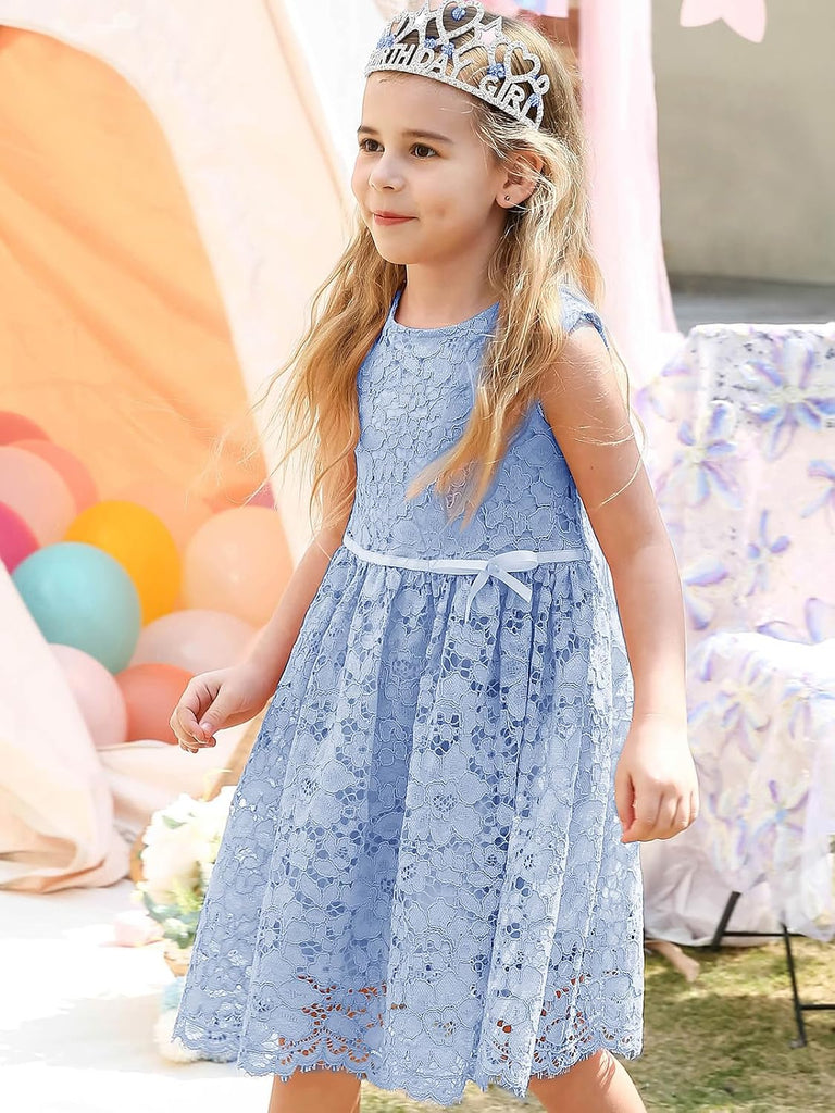 Girls & Toddlers Sleeveless A-Line Lace Flower Girl Dress Birthday Party Wedding Dress with Beaded Bowknot 2