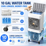 Upgraded Cooling 10 Gallon Evaporative Air Cooler, Swamp Cooler with 120° Oscillation, 7-Hour Timer, Remote Control