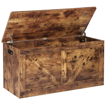 39.4" Storage Chest, Wooden Storage Bench, Rustic Brown