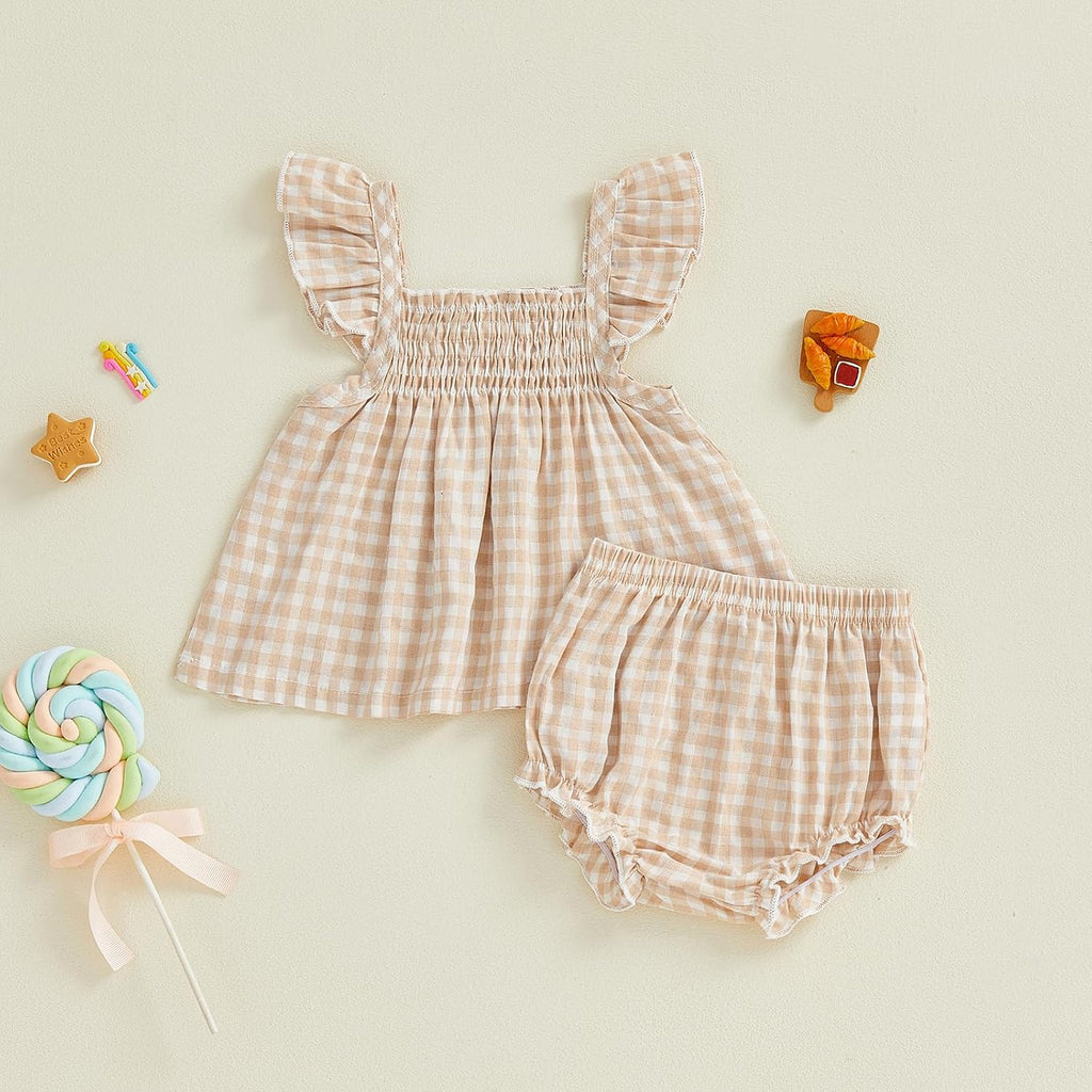 Infant Baby Girl Summer Clothes Ruffle Sleeveless Shirt Tank Tops Bloomers Shorts Set 2 Piece Cute Toddler Outfits