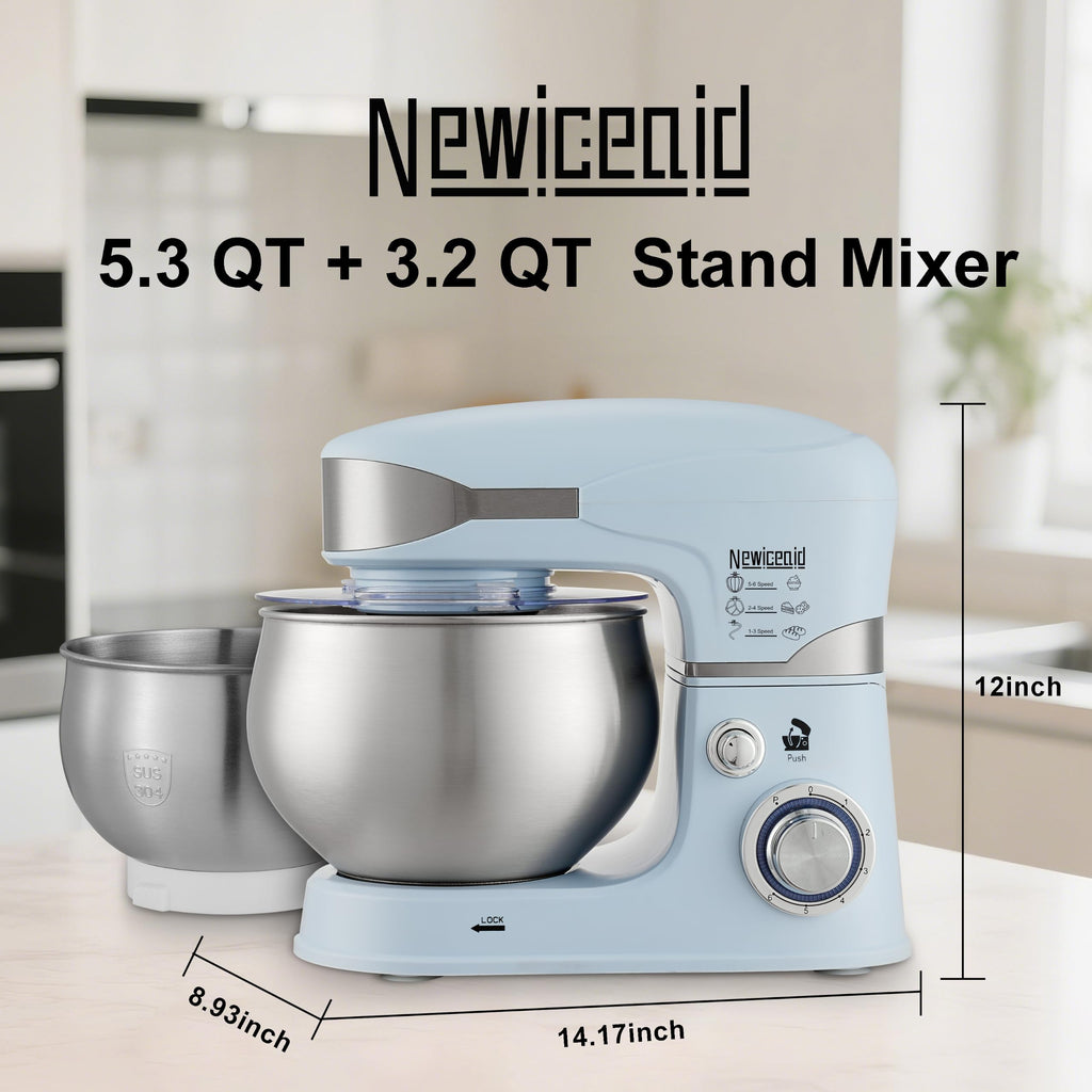 6-Speed 5.3QT+3.2QT Two-Bowl Stand Mixer, MISTY ICE BLUE