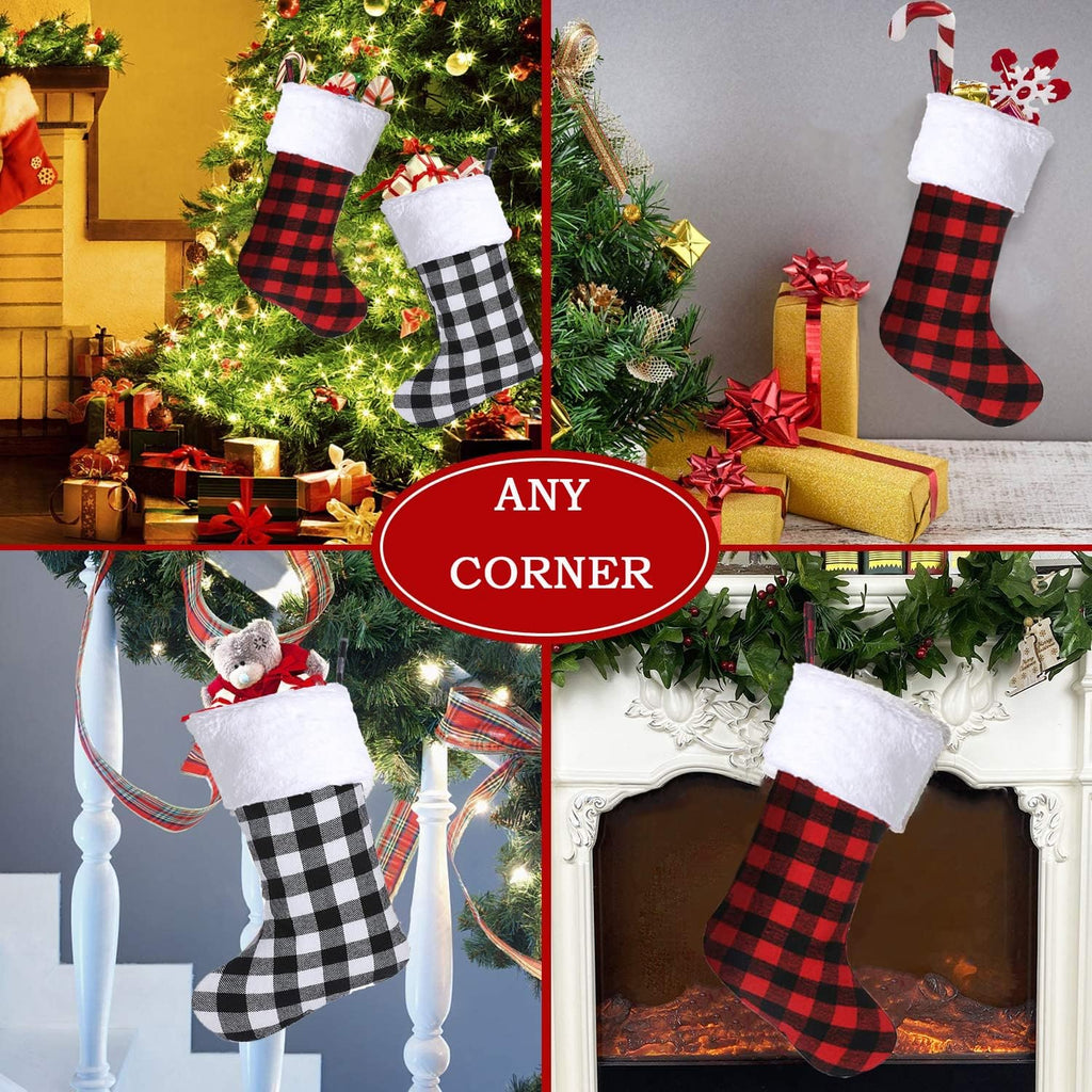 Christmas Stockings Set of 4, 20 Inch Buffalo Plaid Christmas Stockings