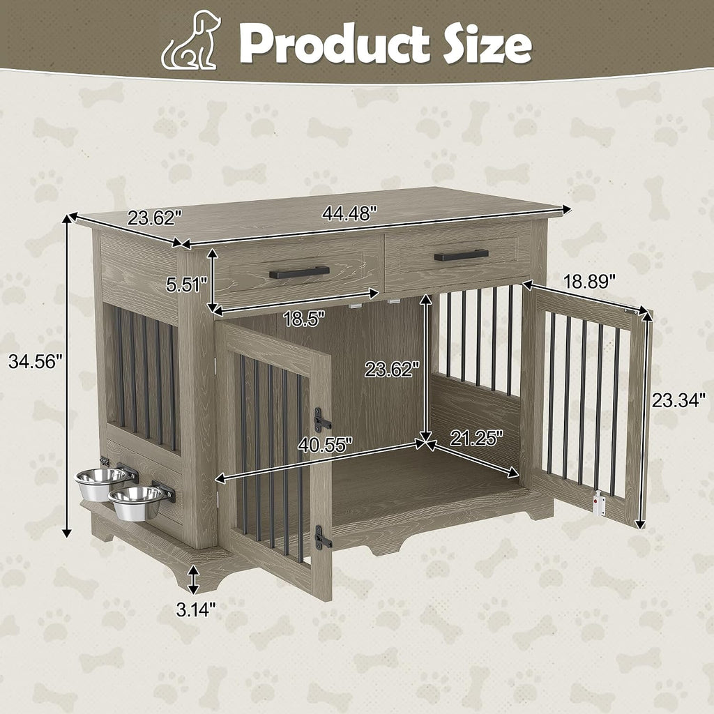 44.48" Large Dog Crate Furniture with Storage, End Table & Kennel
