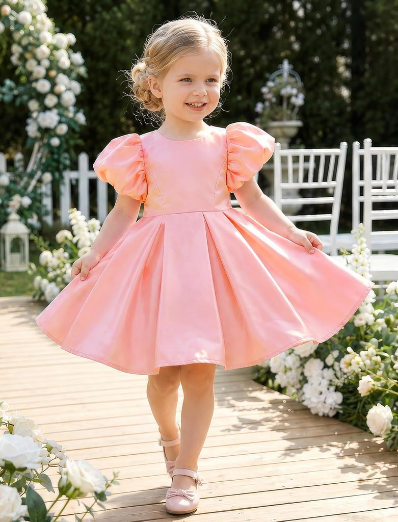 Toddler Flower Girl Dress V-Back Bow Satin Birthday Pageant Dresses