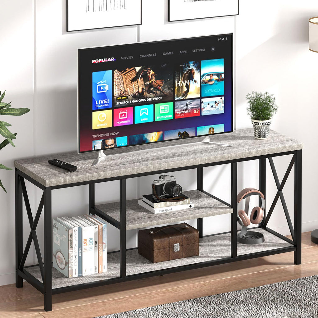 Modern TV Stand for TV up to 65 Inch, Rustic Wood Entertainment Center with Storage Shelves, Industrial Media TV
