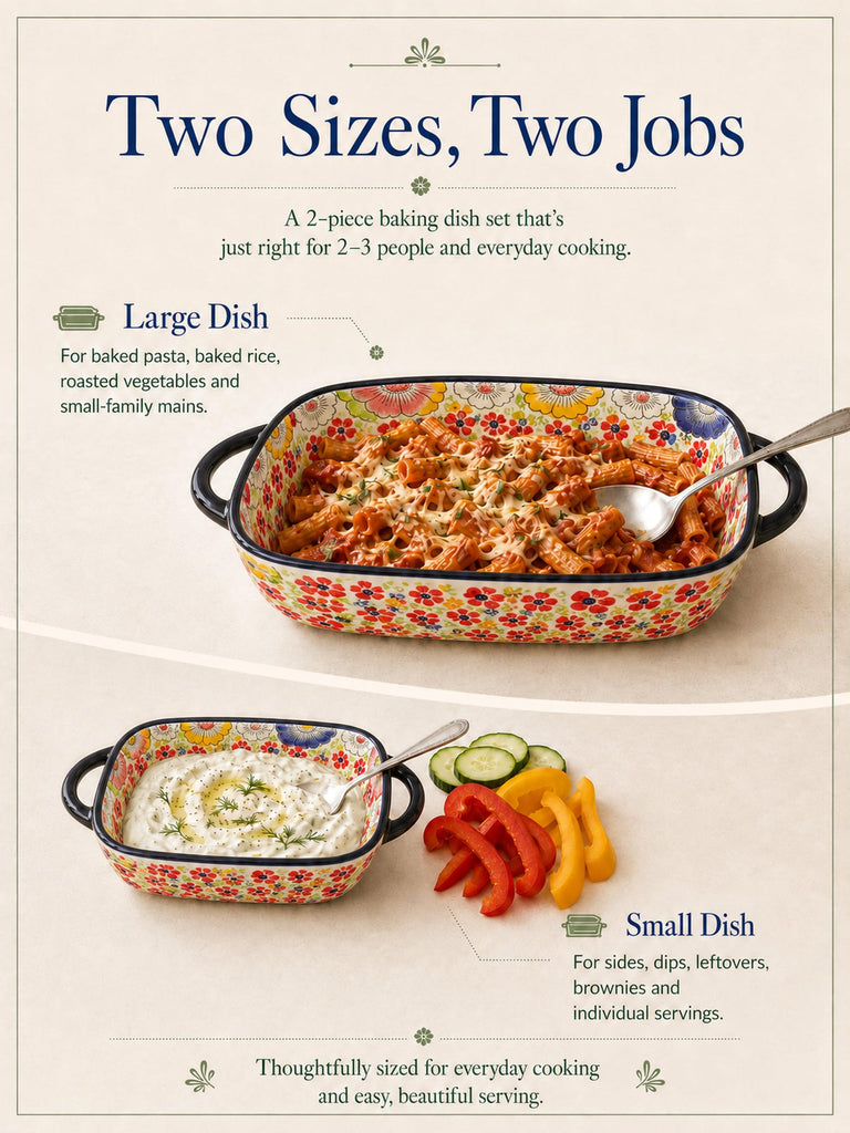 2-Piece Hand-Painted Polish Pottery Style Ceramic Baking Dish Set