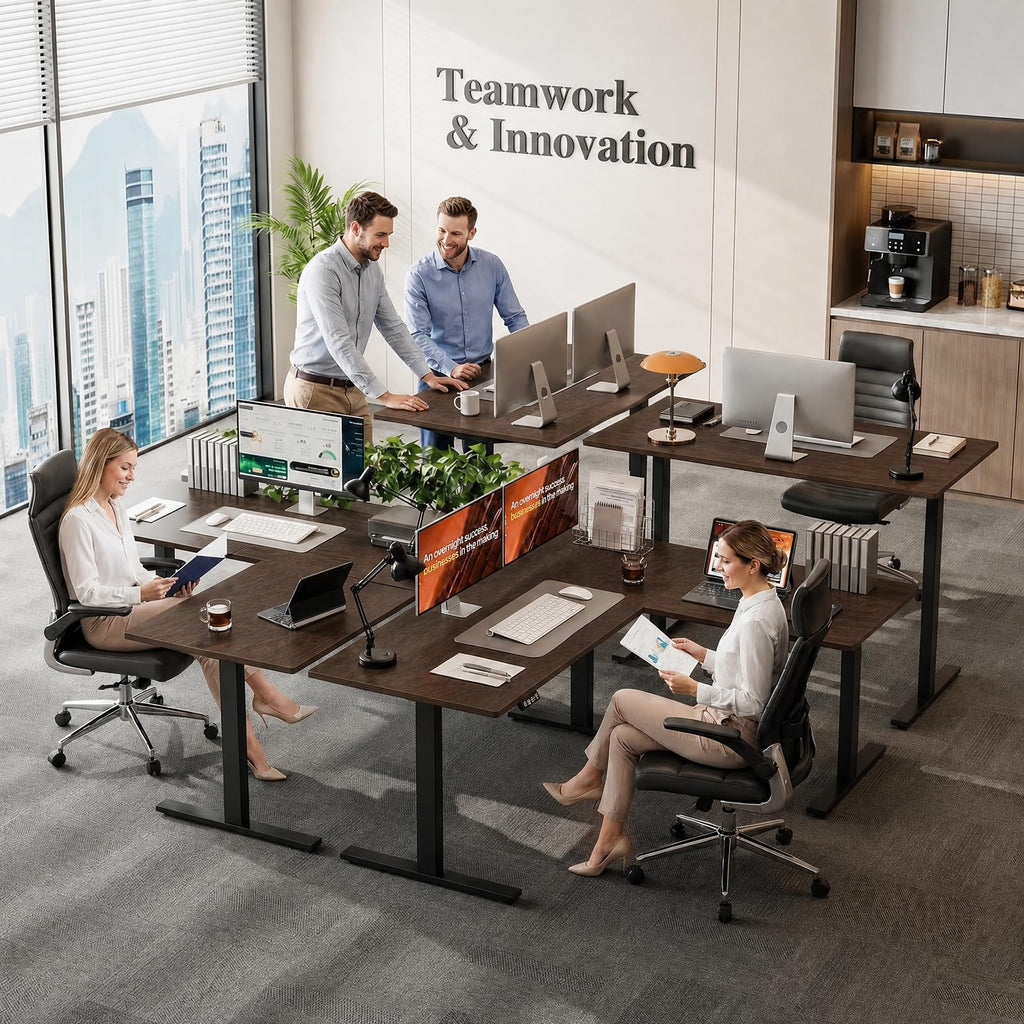 63 x 55 Inch L Shaped Standing Desk, Electric Height Adjustable Corner Stand Up Desk, Sit Stand Corner Table Home