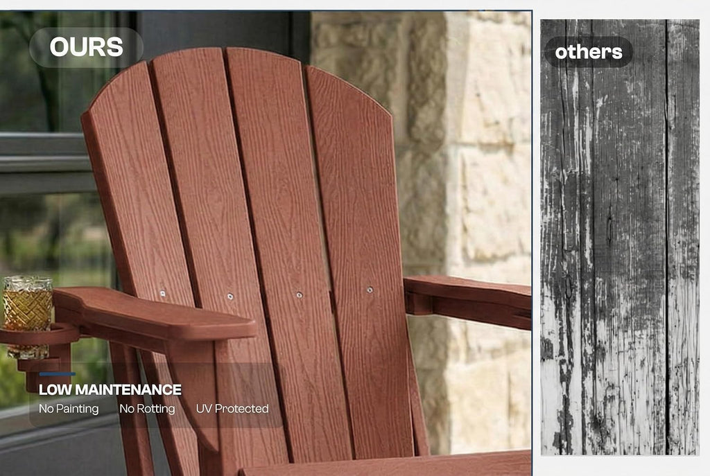 Folding Adirondack Chairs Set of 2 with Cup Holder, Heavy Duty HDPE Plastic Outdoor Lounge Chairs, All-Weather