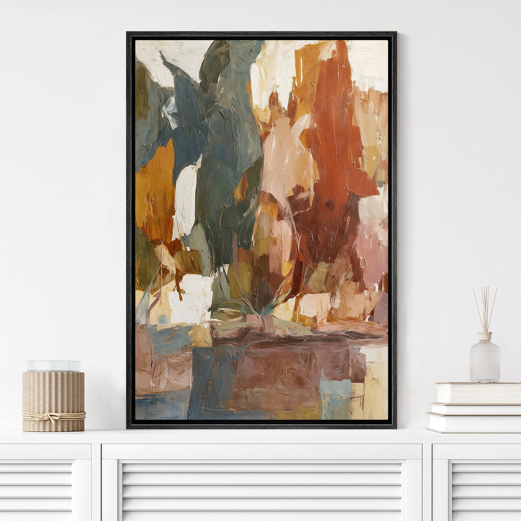 Framed Canvas Print Wall Art Rustic Earth Tone Abstract Impasto Modern Art Contemporary Multicolor Ultra - 24"x36"