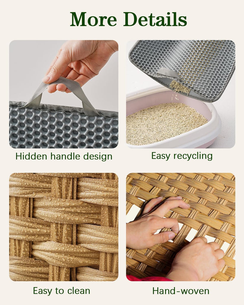 Cat Litter Box Enclosure, Extra Large Hidden PE Rattan Natural