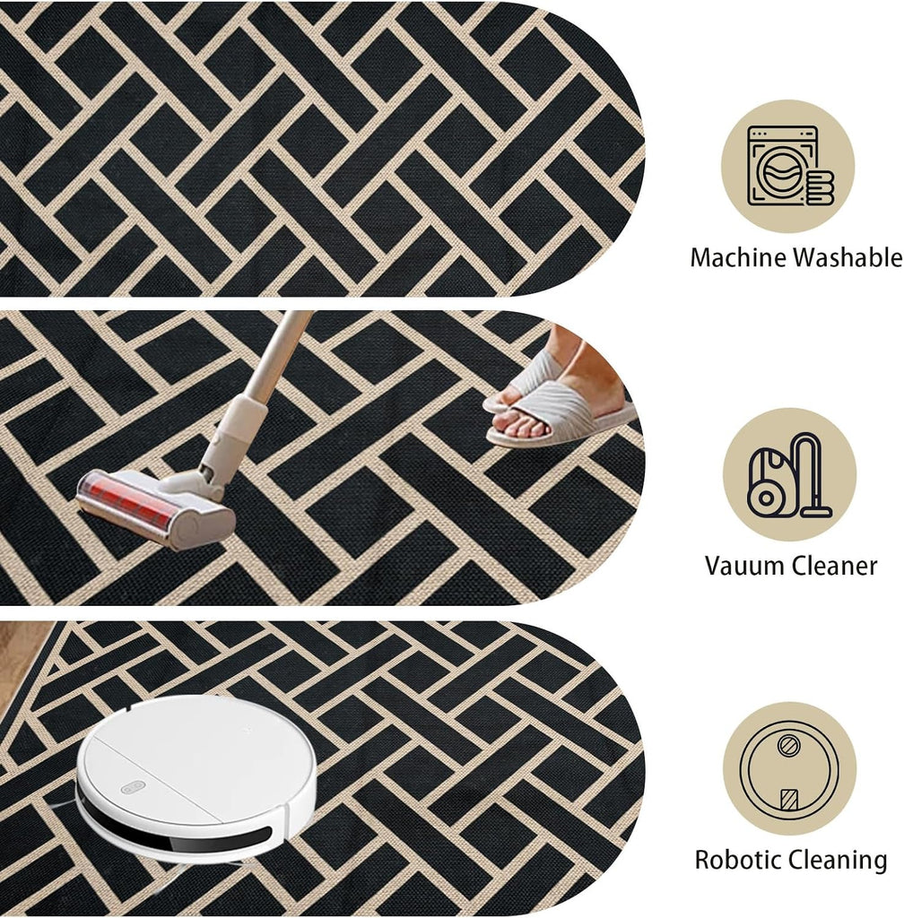 Easy Jute Outdoor Patio Rug Checkered Farmhouse Washable Rugs Indoor Outdoor Area Carpet Non Slip Black Living
