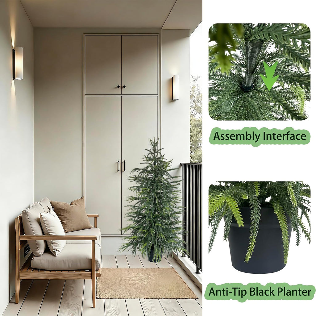 4FT Norfolk Pine Christmas Tree (2 Pack) - Real Touch Realistic Faux Potted Tree, Soft Needle Artificial Winter