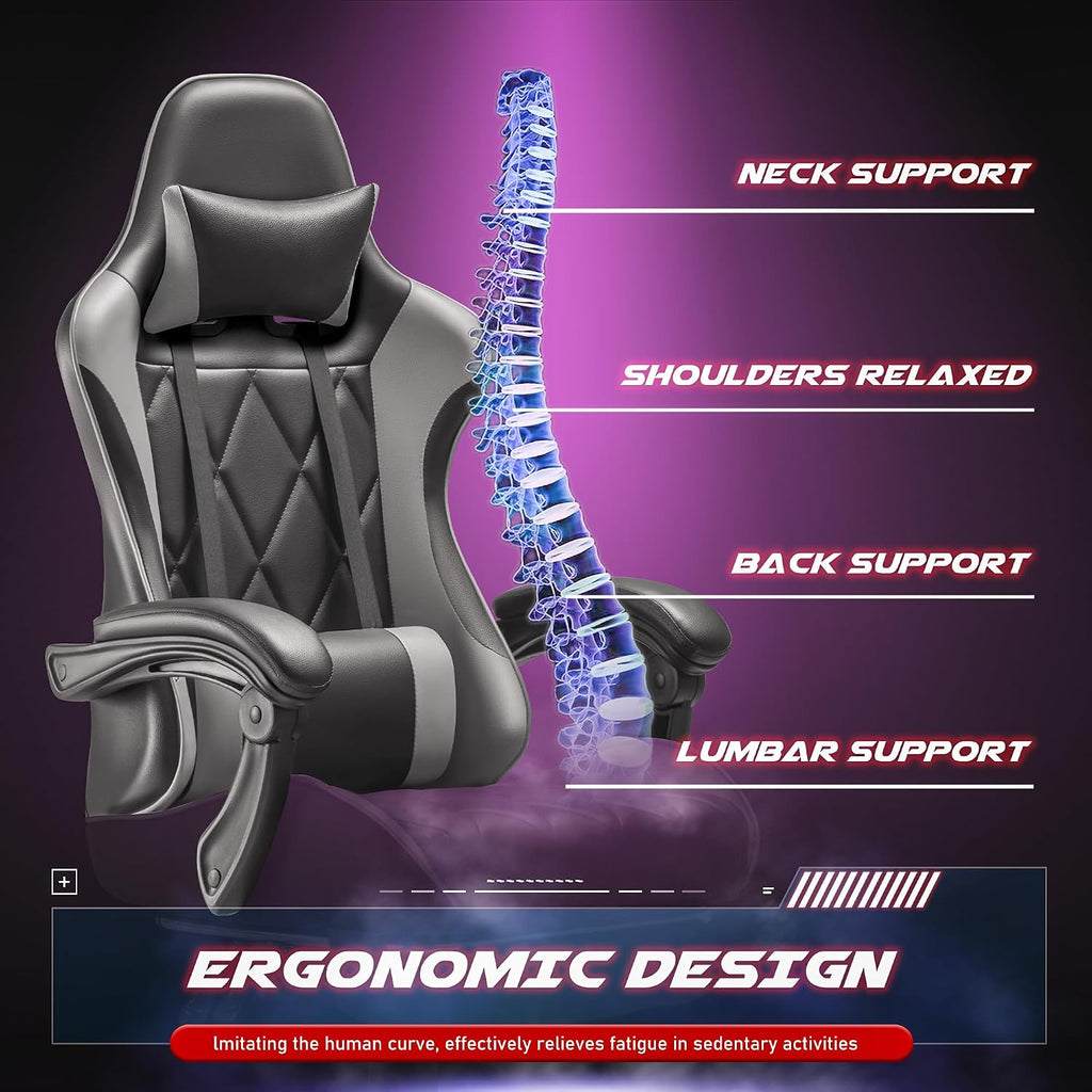 Gaming Chair, Computer Chair with Footrest and Massage Lumbar Support, Ergonomic High Back Video Game Chair with