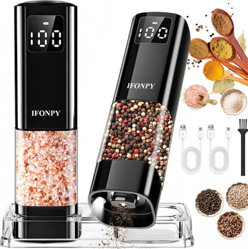 Electric Salt and Pepper Grinder Set,Automatic Pepper Mill Shakers,2 Pack - Set of 2