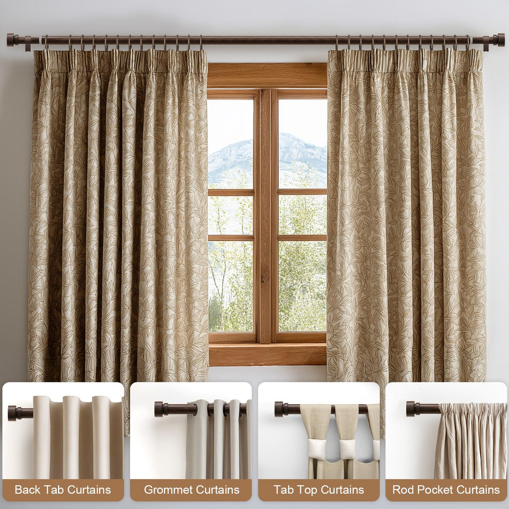 Deep Walnut Wood Curtain Rods for Windows 66 to 120 1" Diameter Heavy Duty Window Curtain Rod Adjustable with