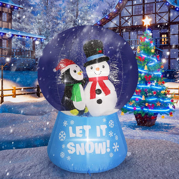 6 FT Christmas Animated Snow Globe Inflatables Snowman Penguin, [2024 Upgraded] Outdoor Decorations with LED Lights